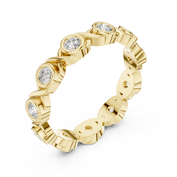 Bezel-set round infinity link eternity band yellow gold front view