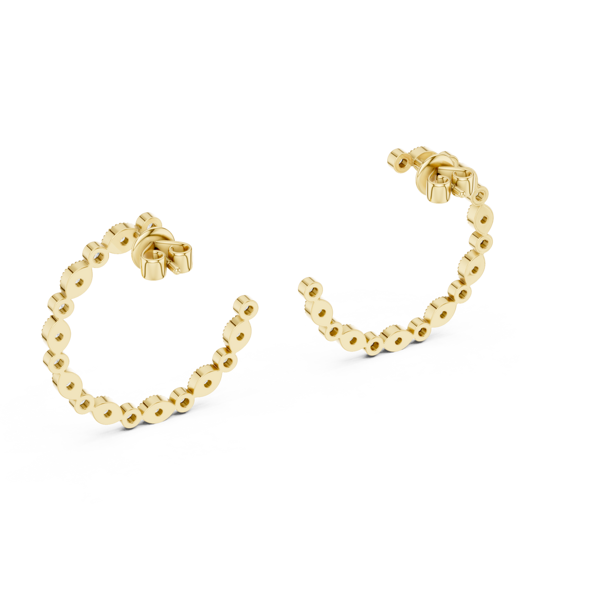  Gold Bezel Dot Open Hoop Earrings Angle View