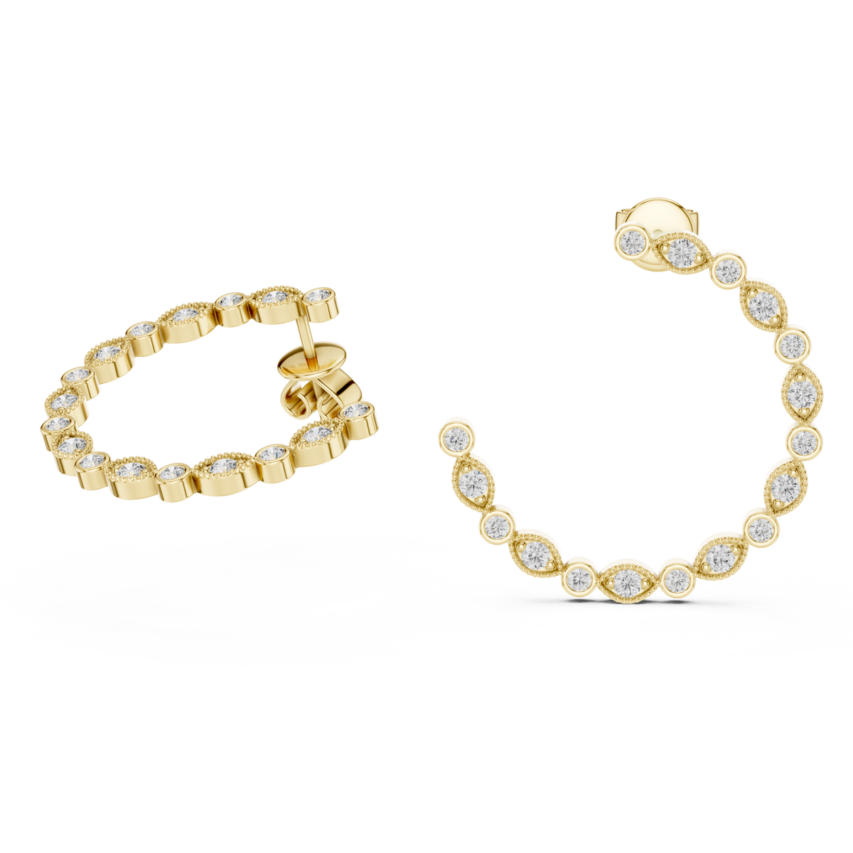  Gold Bezel Dot Open Hoop Earrings Side View