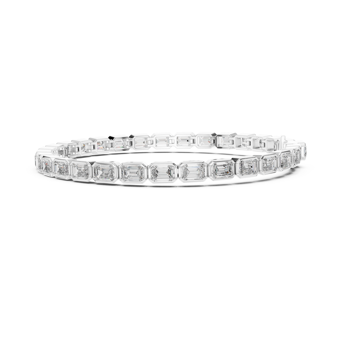  White Gold Bezel East-West Emerald Tennis Bracelet Angle View