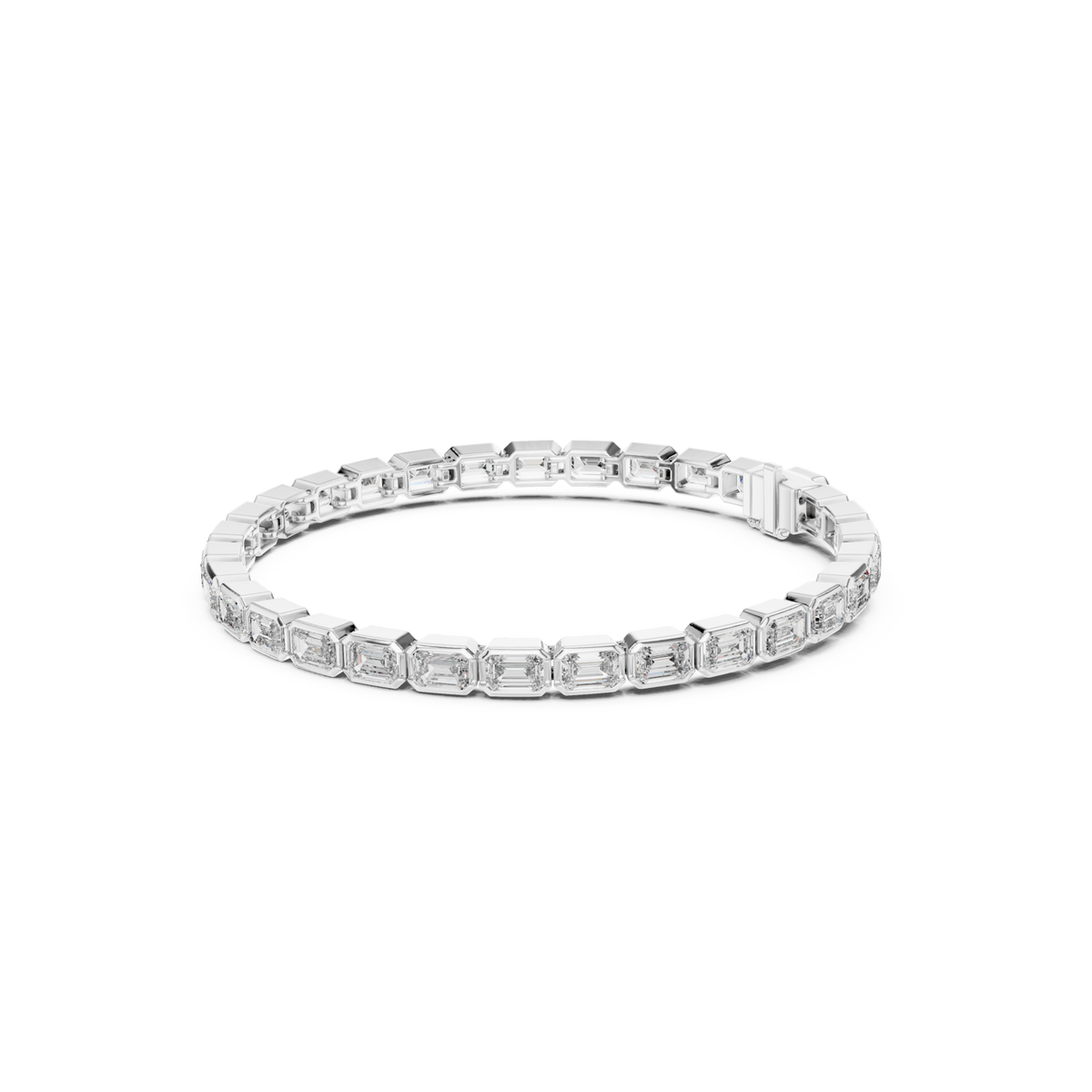  White Gold Bezel East-West Emerald Tennis Bracelet Front View