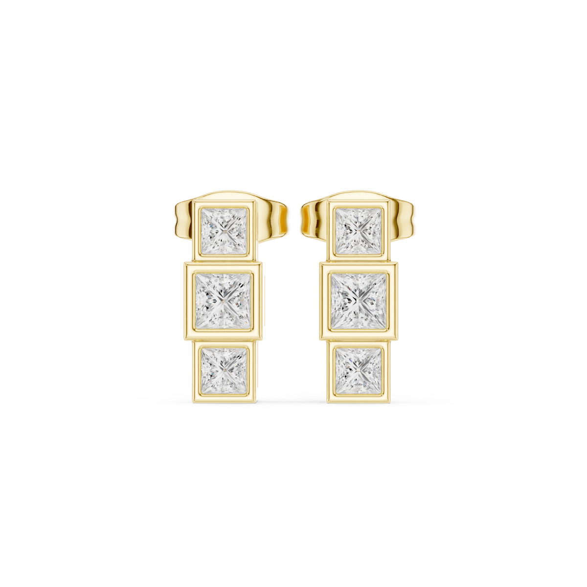  Gold Bezel Princess Trio Drops Detail View