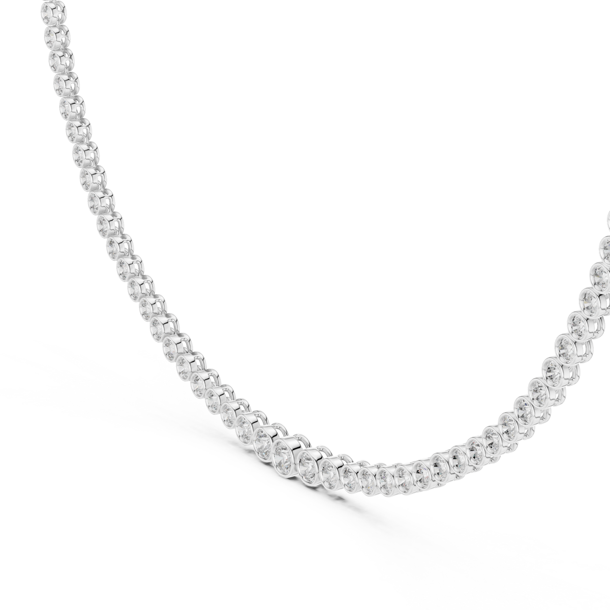 Bezel round tennis necklace white gold front view