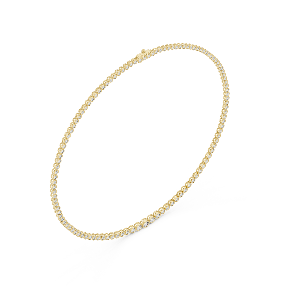 Bezel round tennis necklace yellow gold angle view