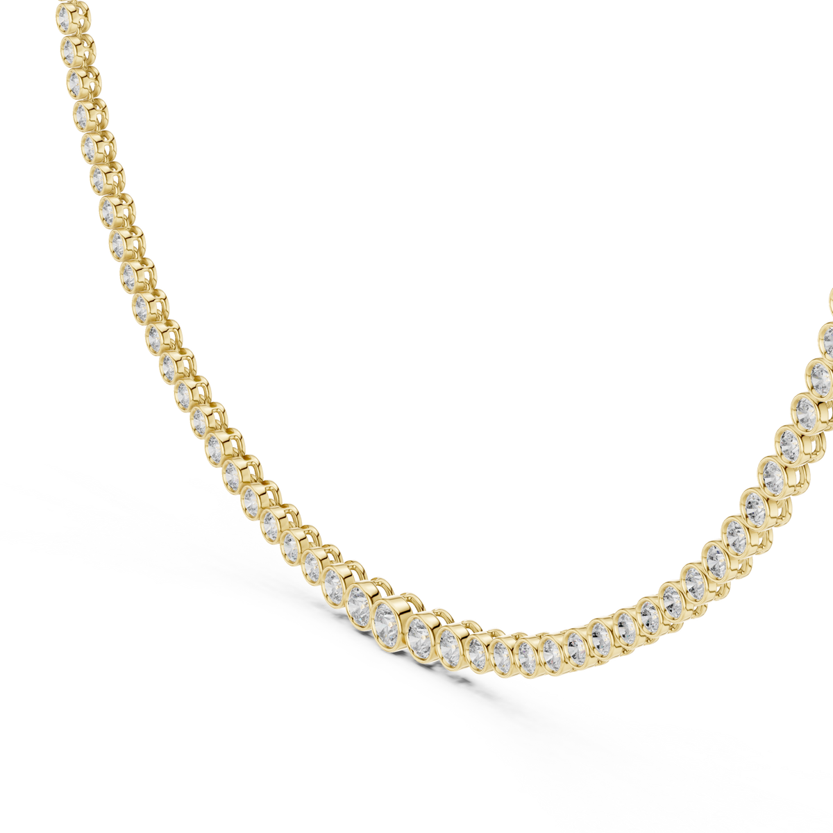 Bezel round tennis necklace yellow gold front view