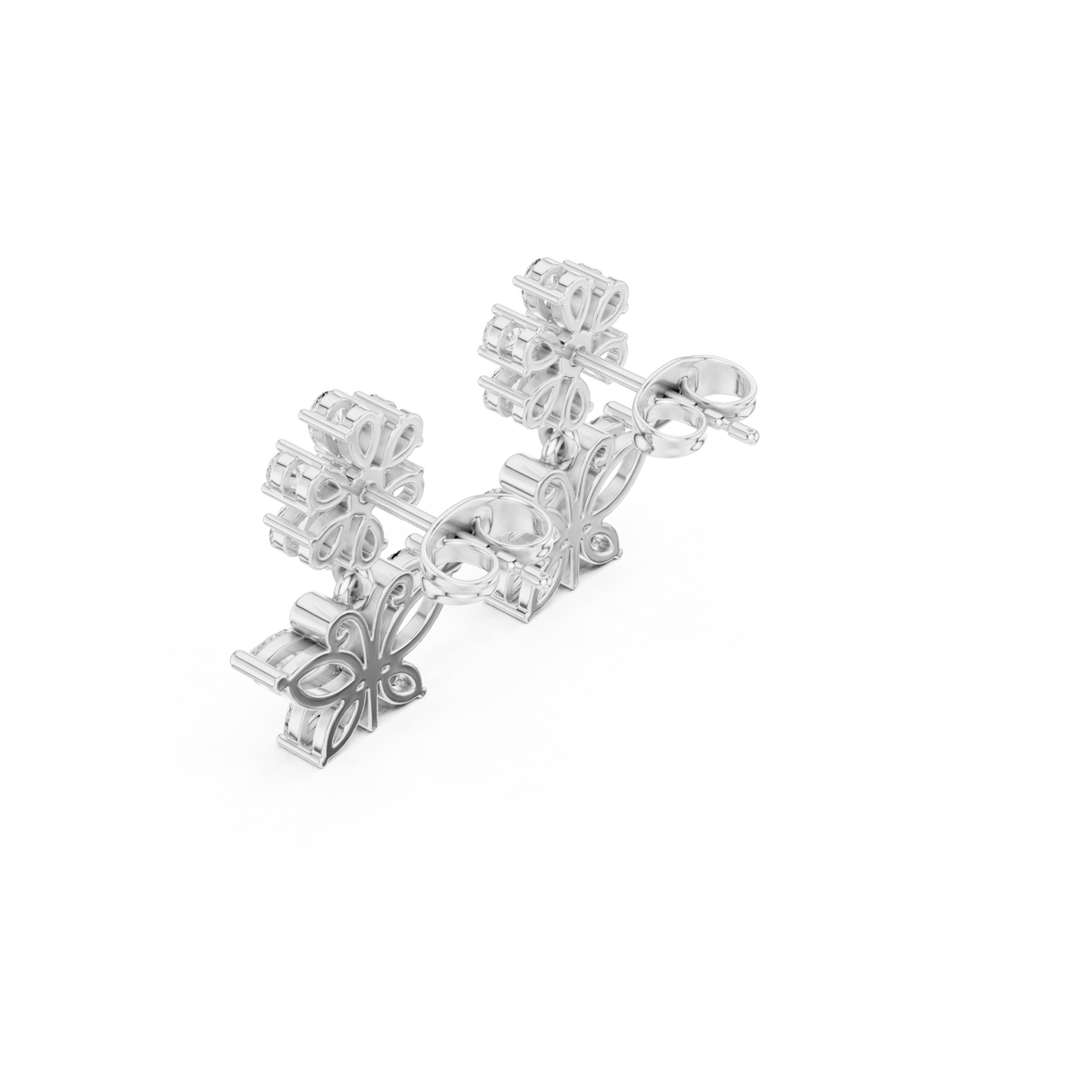  White Gold Blossom & Butterfly Drop Studs Front View