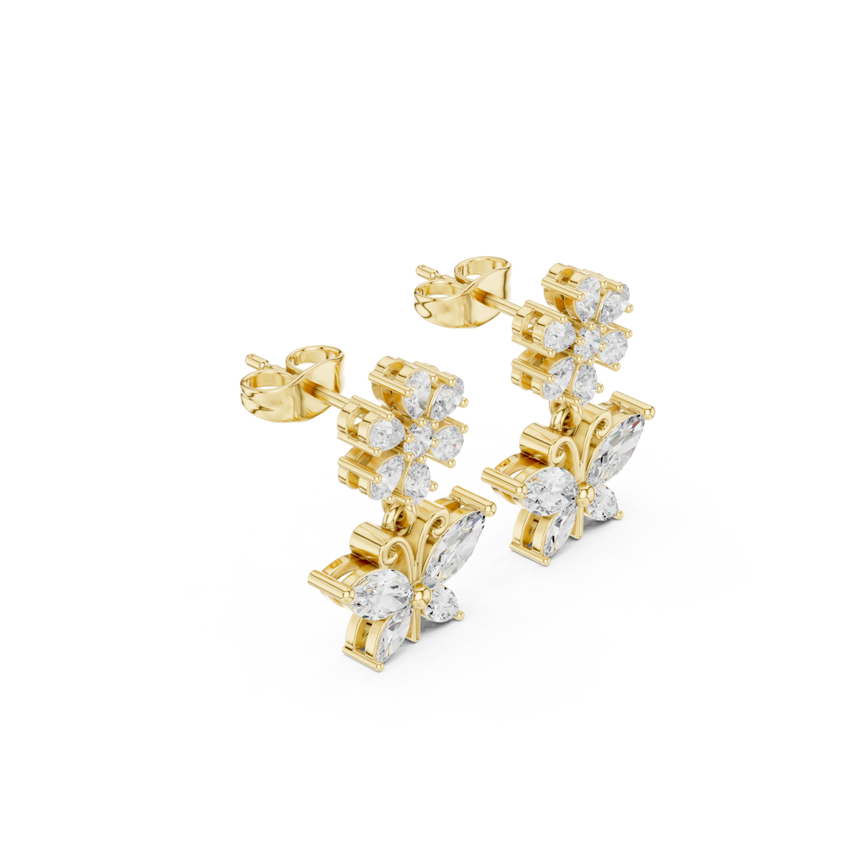  Gold Blossom & Butterfly Drop Studs Side View