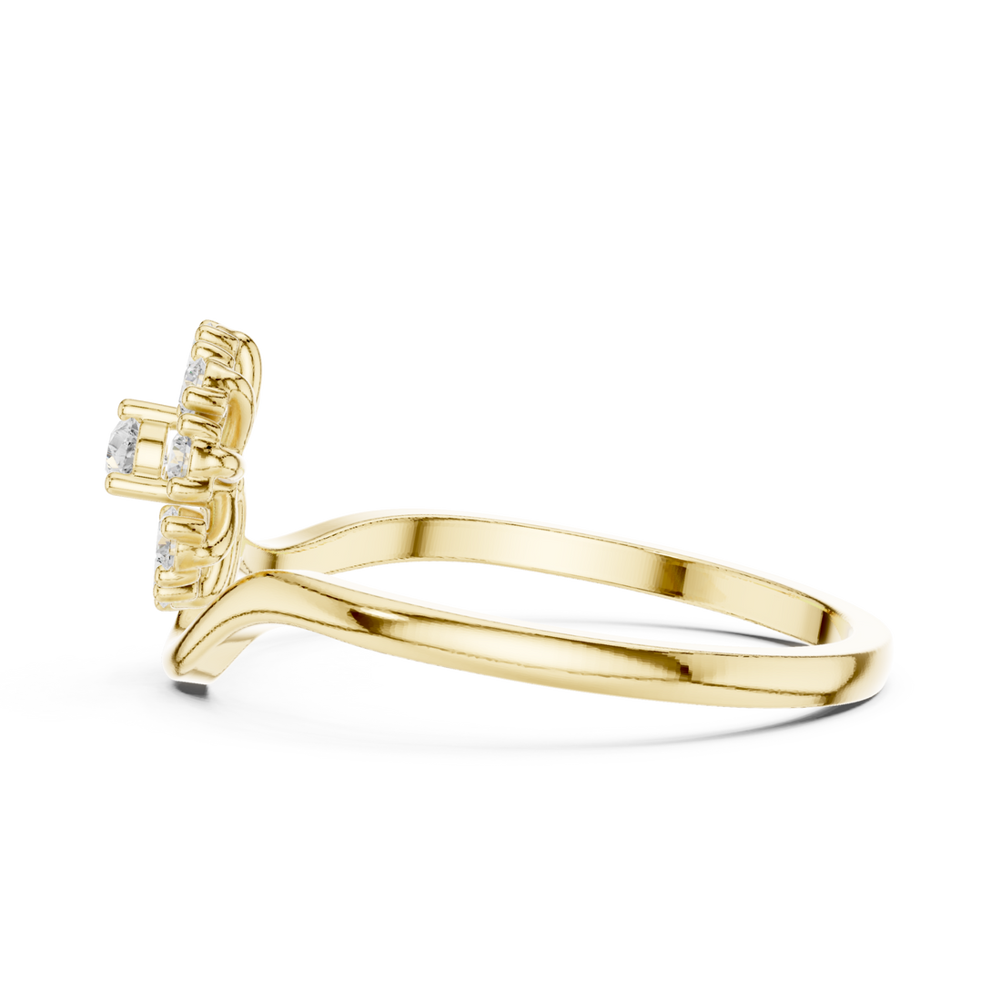 Blossom curl ring yellow gold front view