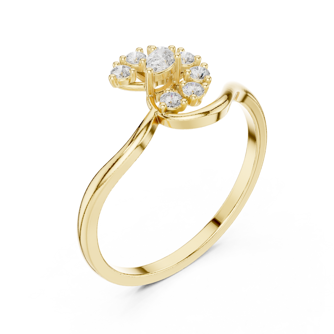 Blossom curl ring yellow gold front view
