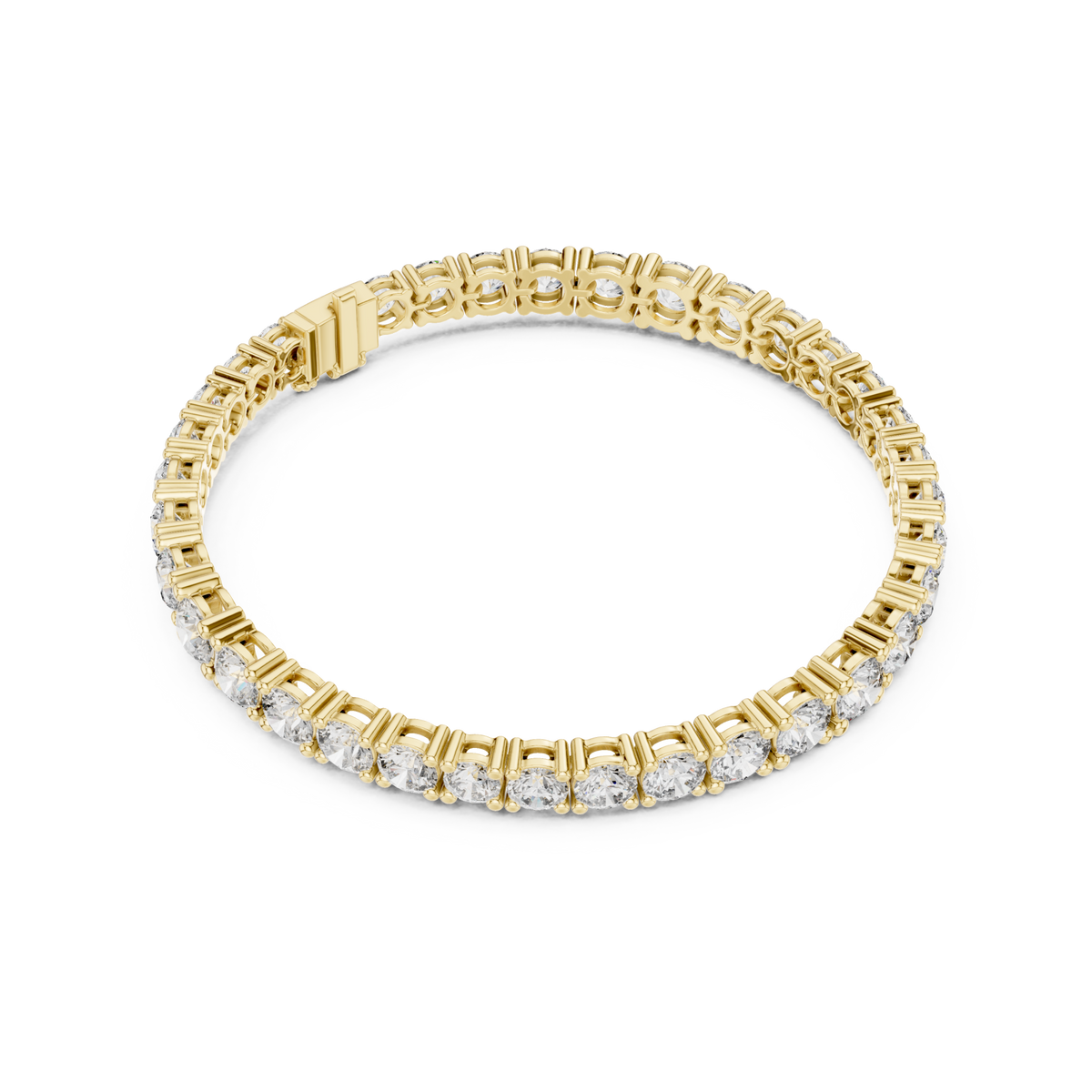  Gold Bold Four-Prong Round Tennis Bracelet Side View