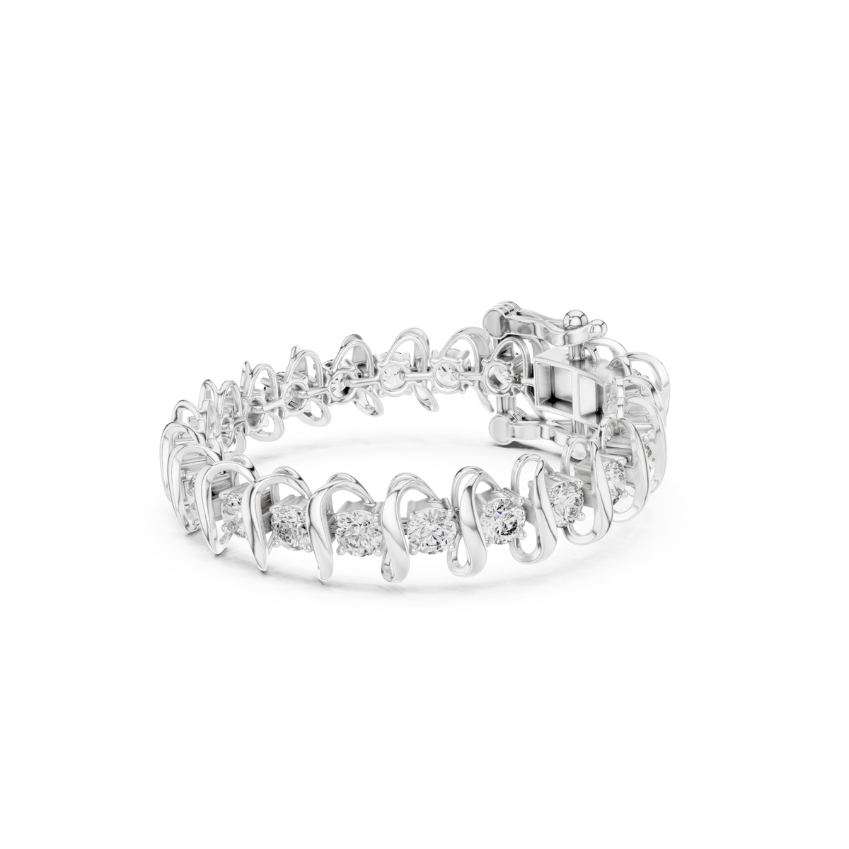  White Gold Bold S-Scroll Round Link Bracelet Front View