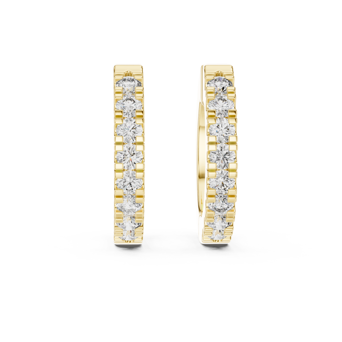  Gold Bold Shared-Prong Diamond Huggie Hoops Detail View