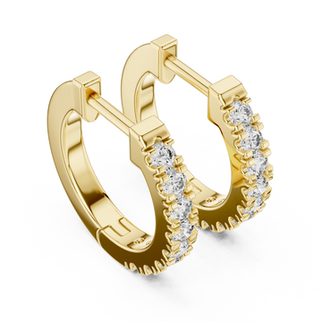 Gold Bold Shared-Prong Diamond Huggie Hoops Front View
