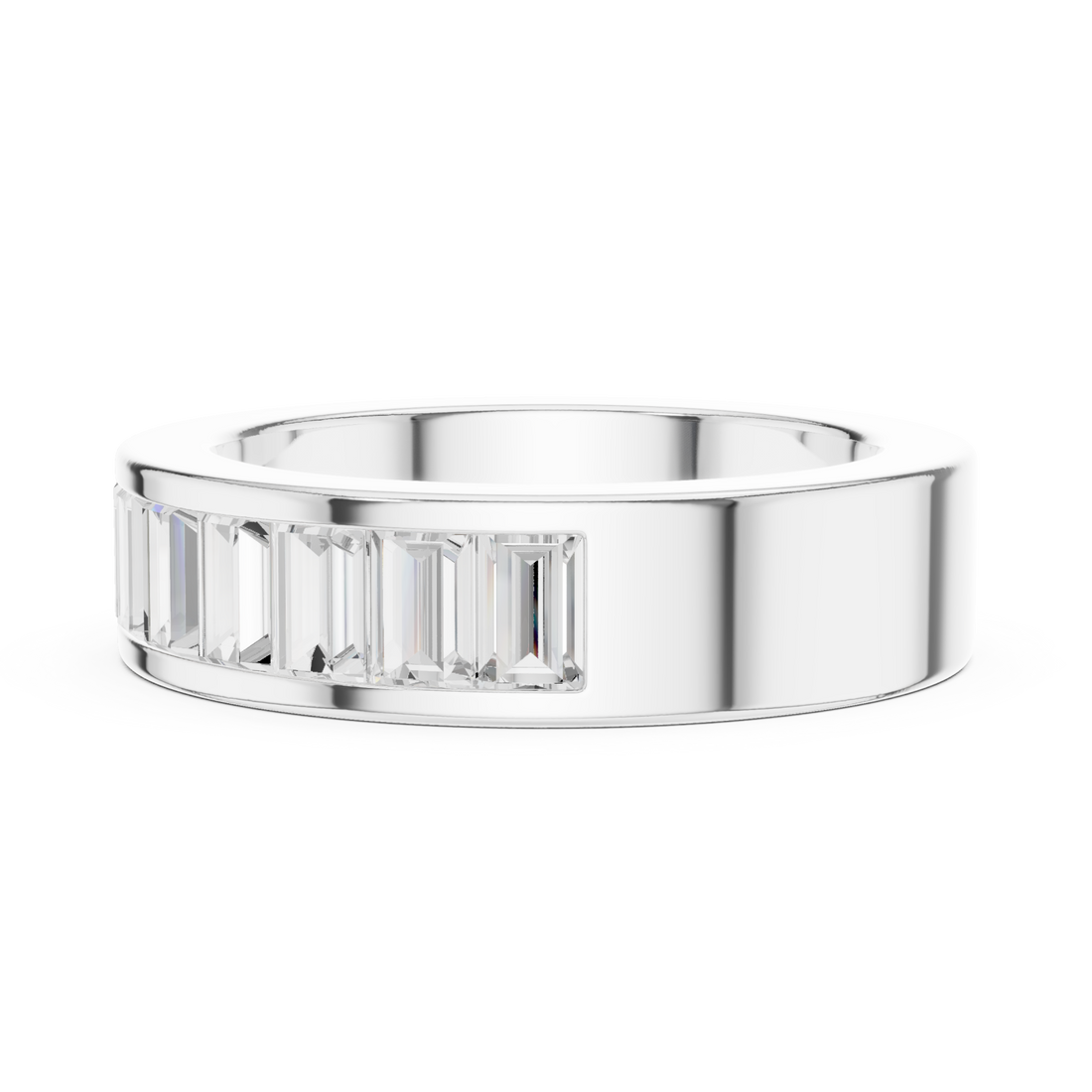 Channel-set baguette band white gold front view