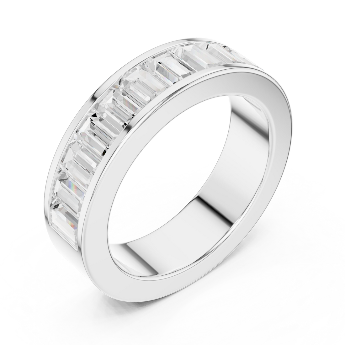 Channel-set baguette band white gold front view