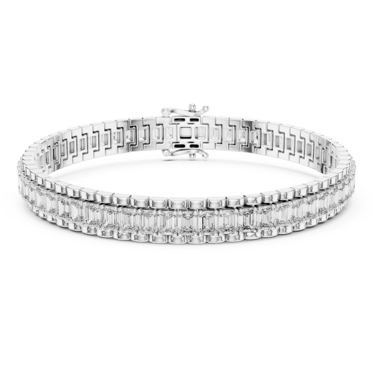  White Gold Channel-Set Emerald Tennis Bracelet Detail View