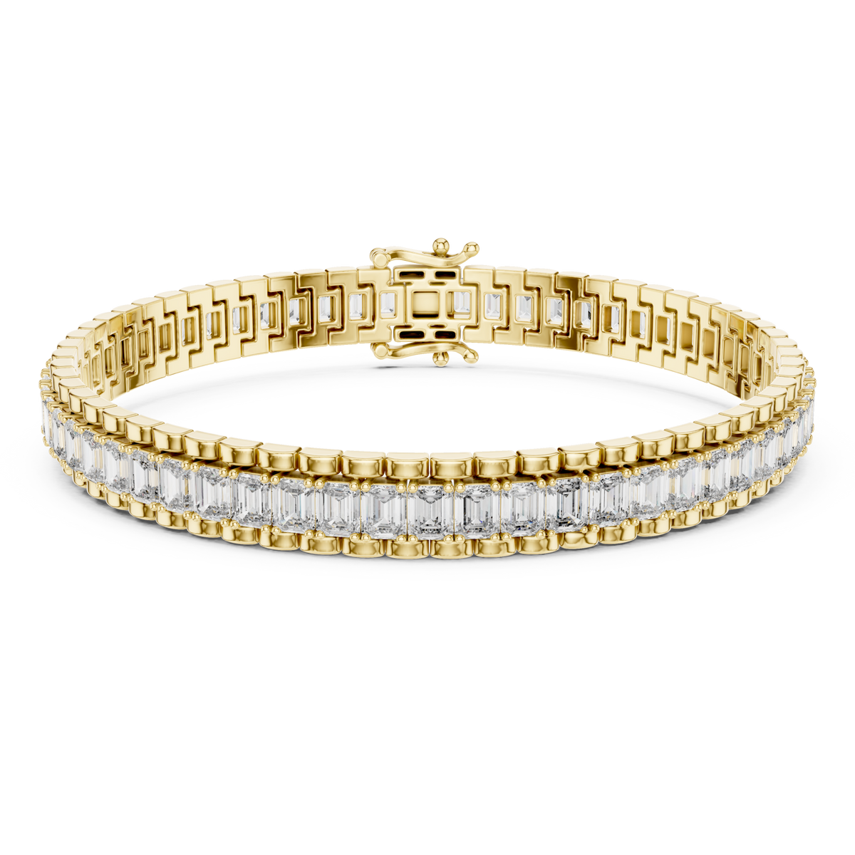  Gold Channel-Set Emerald Tennis Bracelet Detail View