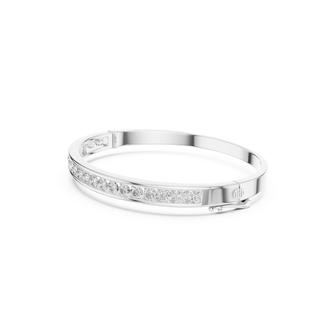  White Gold Channel-Set Round Bangle Front View