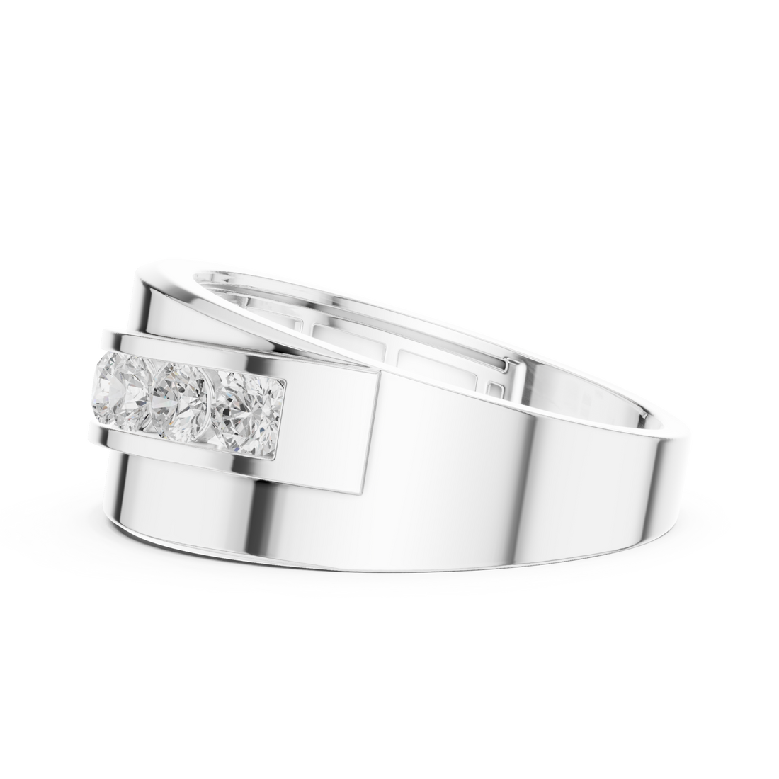 Channel-set round wide band white gold front view