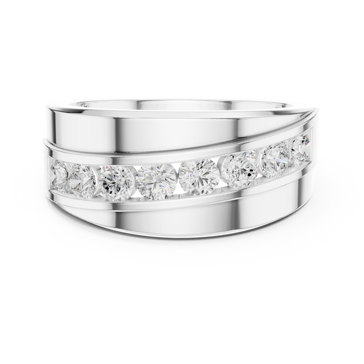 Channel-set round wide band white gold detail view