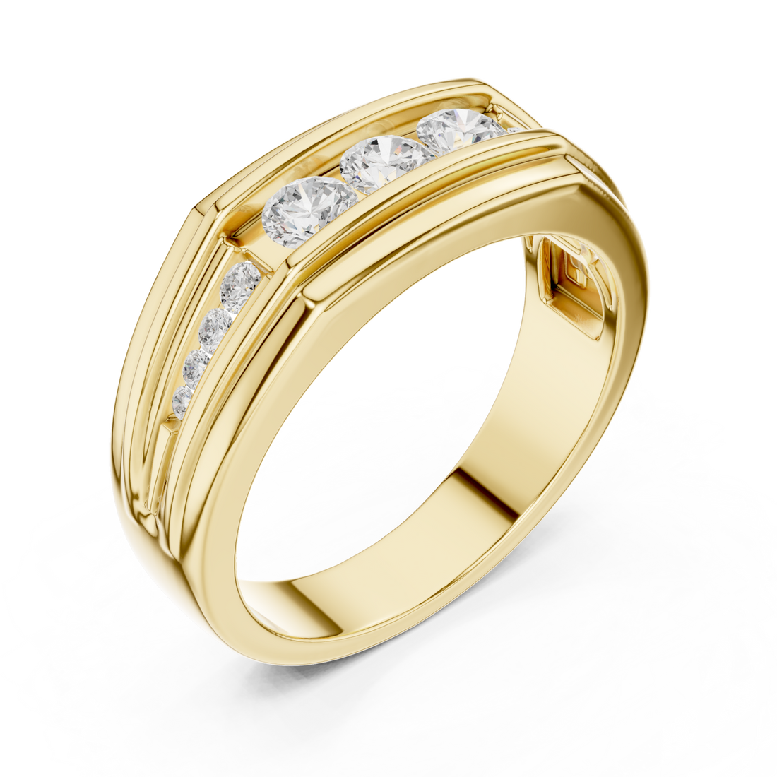 Gold Channel Step Edge Band for Him Front View