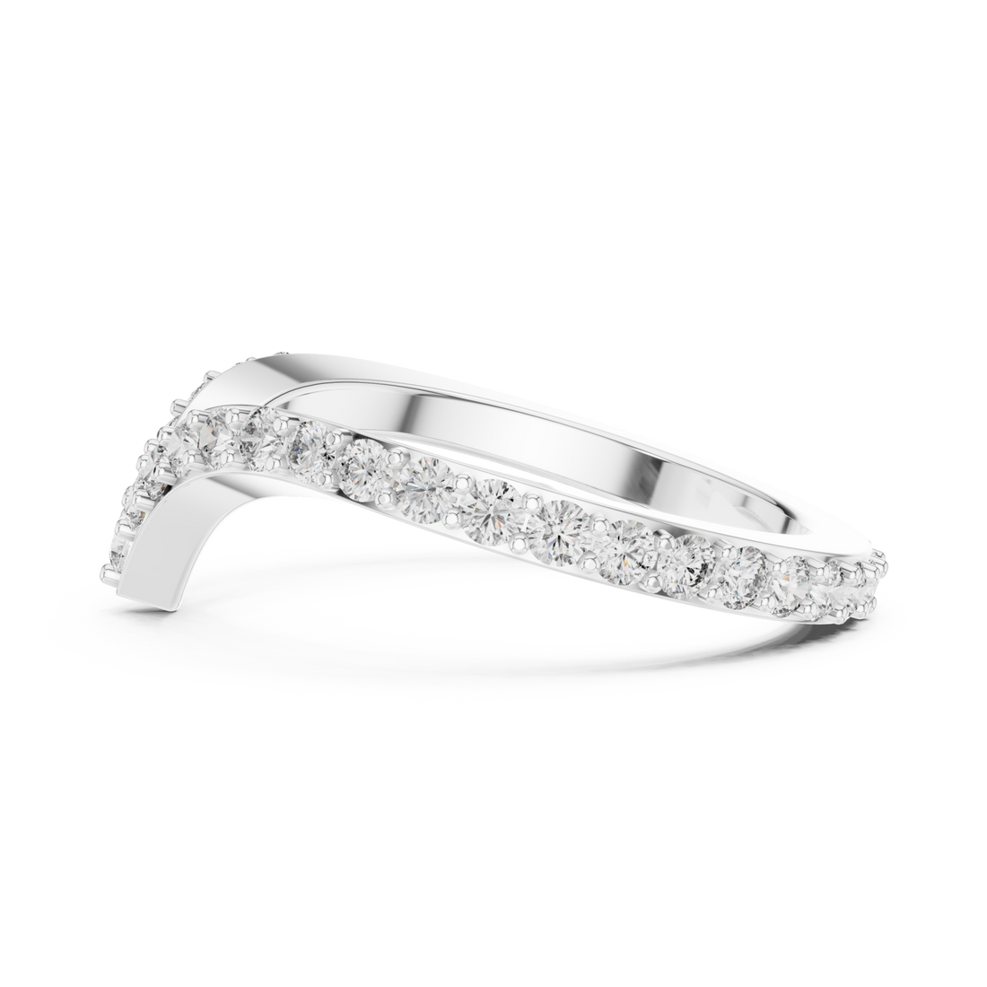 Chevron v round contour band white gold front view