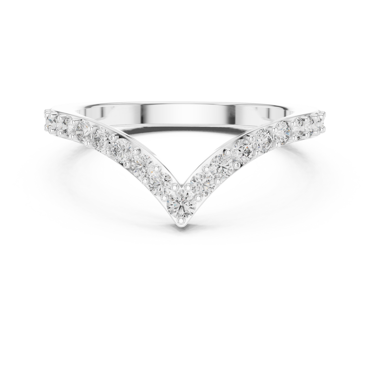 Chevron v round contour band white gold detail view