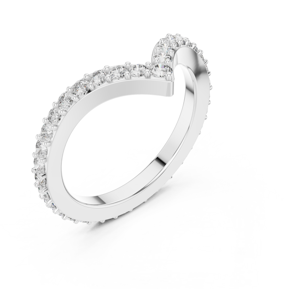 Chevron v round contour band white gold front view
