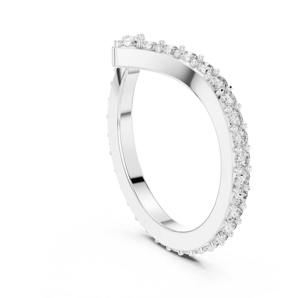 Chevron v round contour band white gold side view