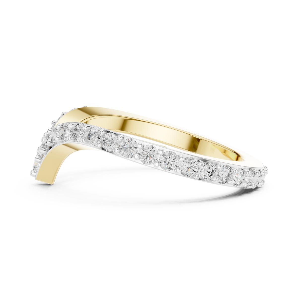 Chevron v round contour band yellow gold angle view