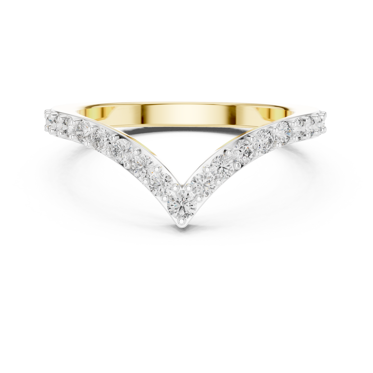 Chevron v round contour band yellow gold detail view