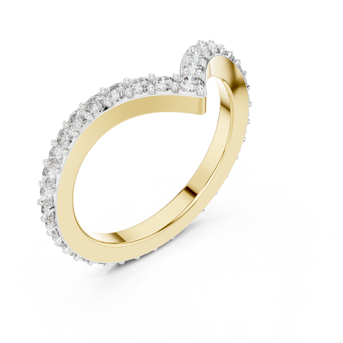 Chevron v round contour band yellow gold front view