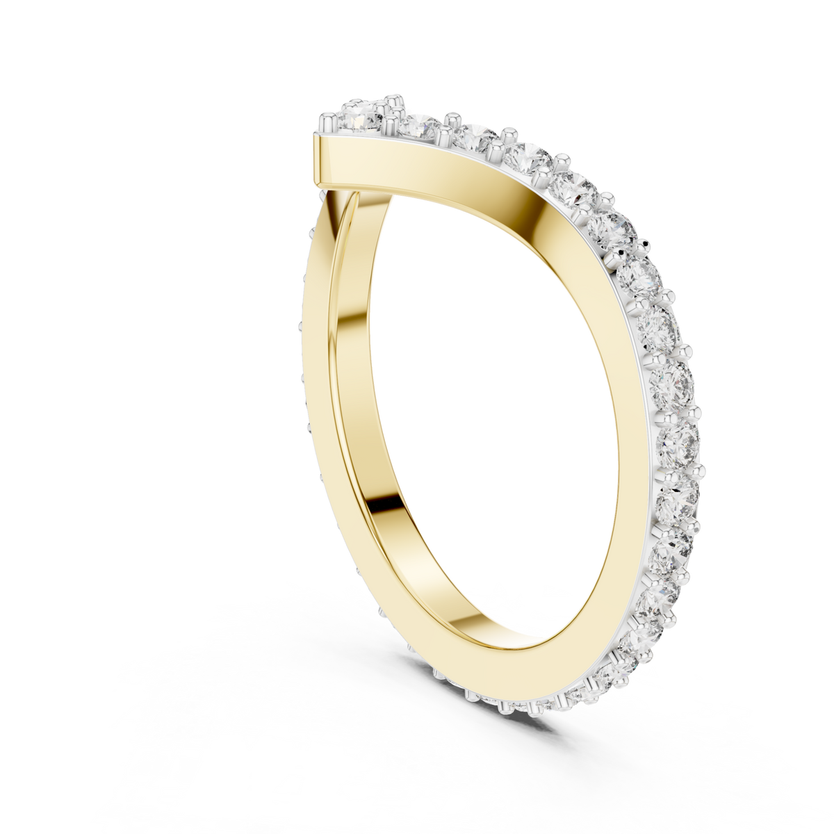 Chevron v round contour band yellow gold side view