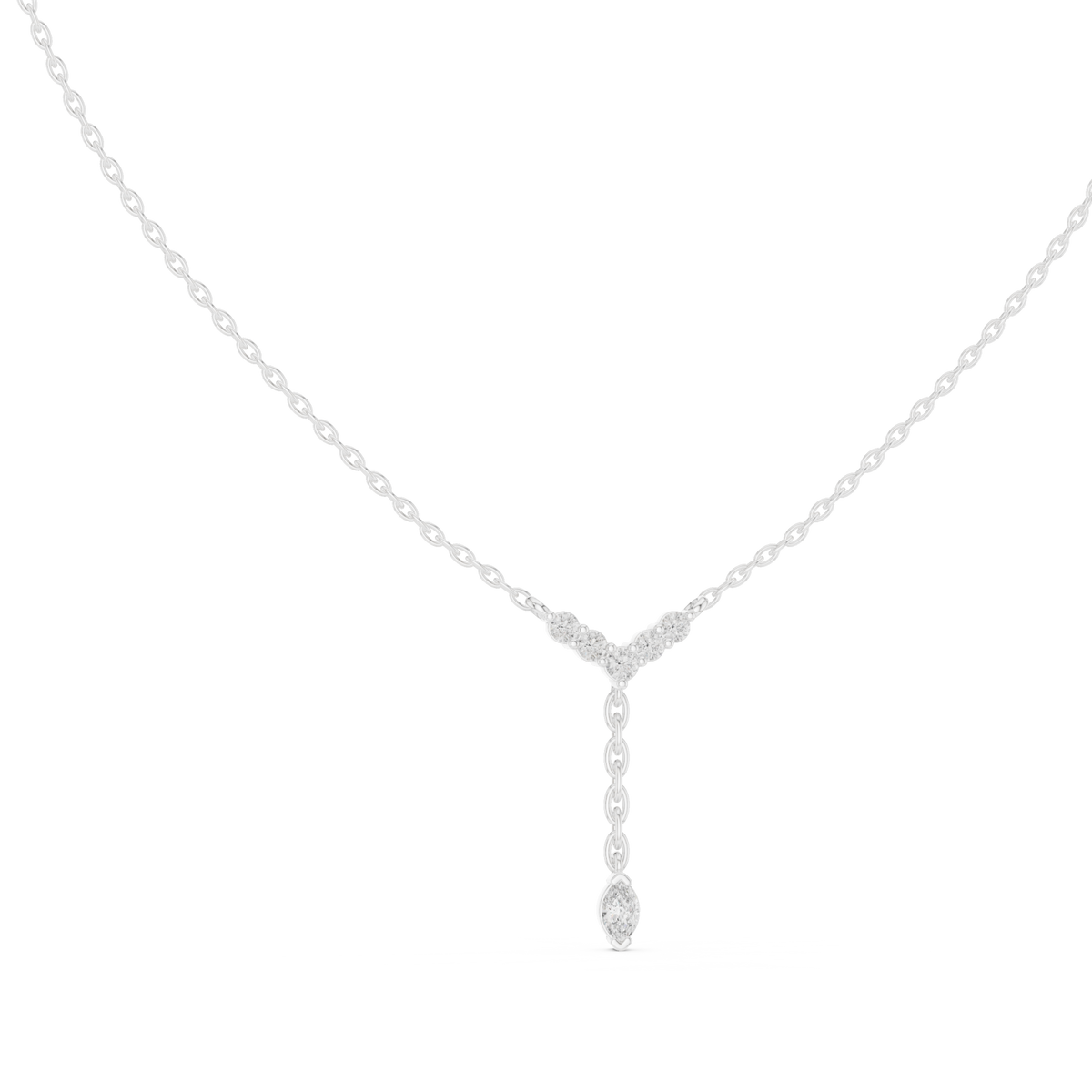 Chevron y-drop necklace white gold front view