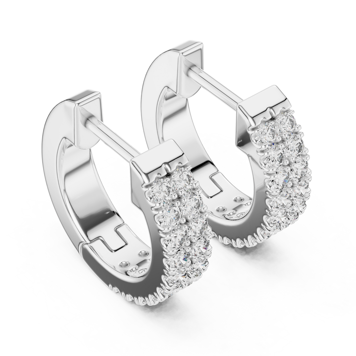  White Gold Chunky Double-Row Pave Hoop Earrings Front View