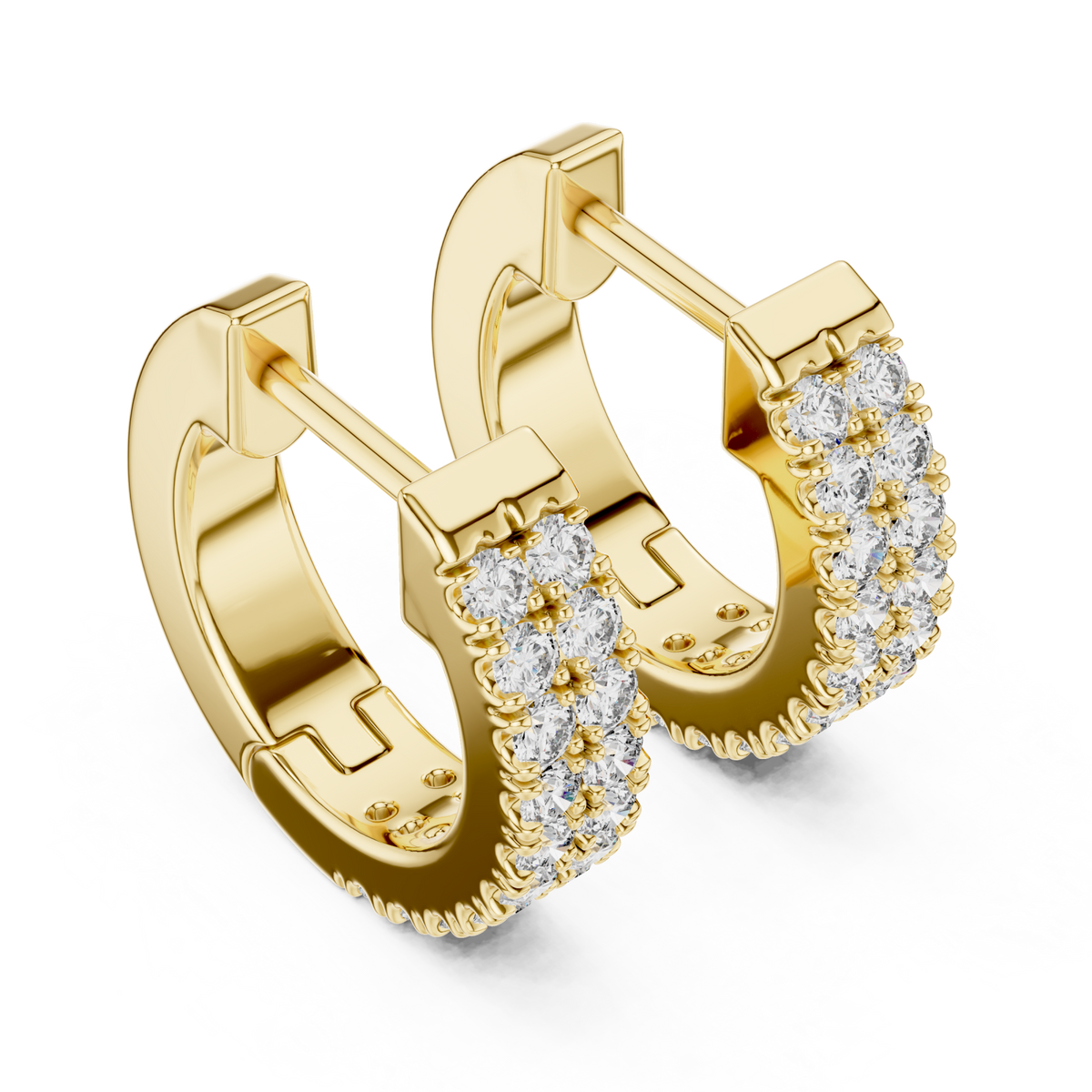 Gold Chunky Double-Row Pave Hoop Earrings Front View