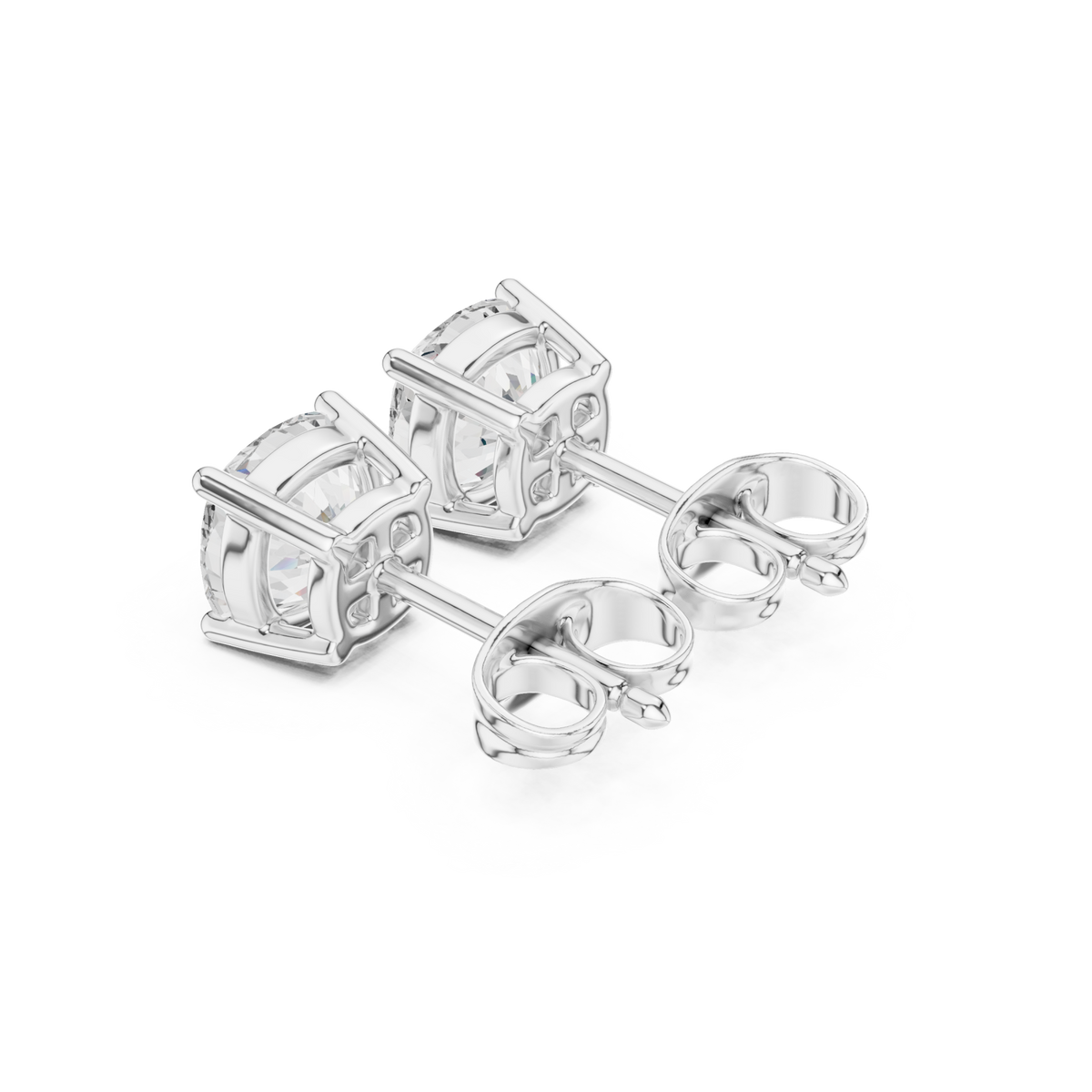  White Gold Classic Cushion Solitaire Studs Angle View