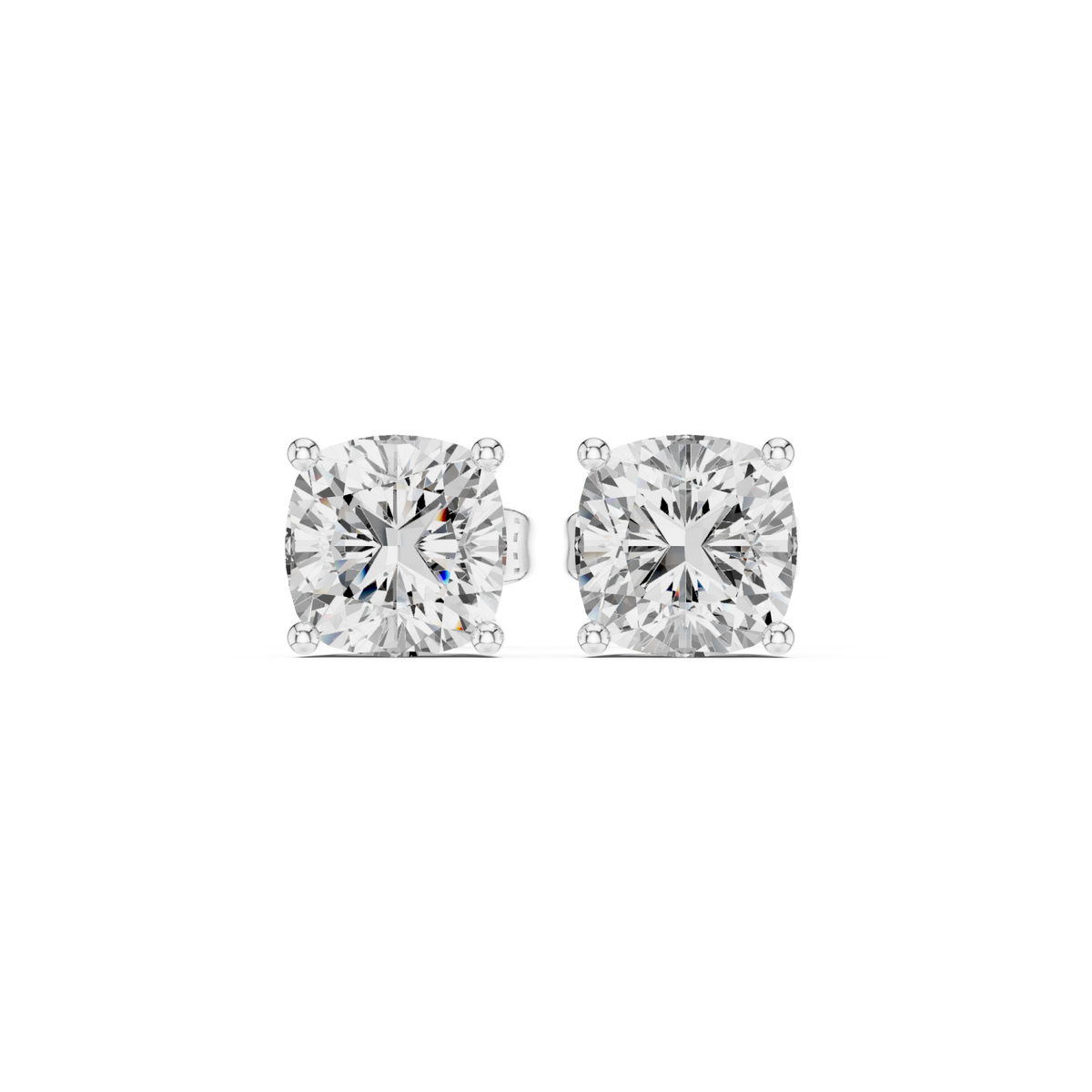  White Gold Classic Cushion Solitaire Studs Detail View