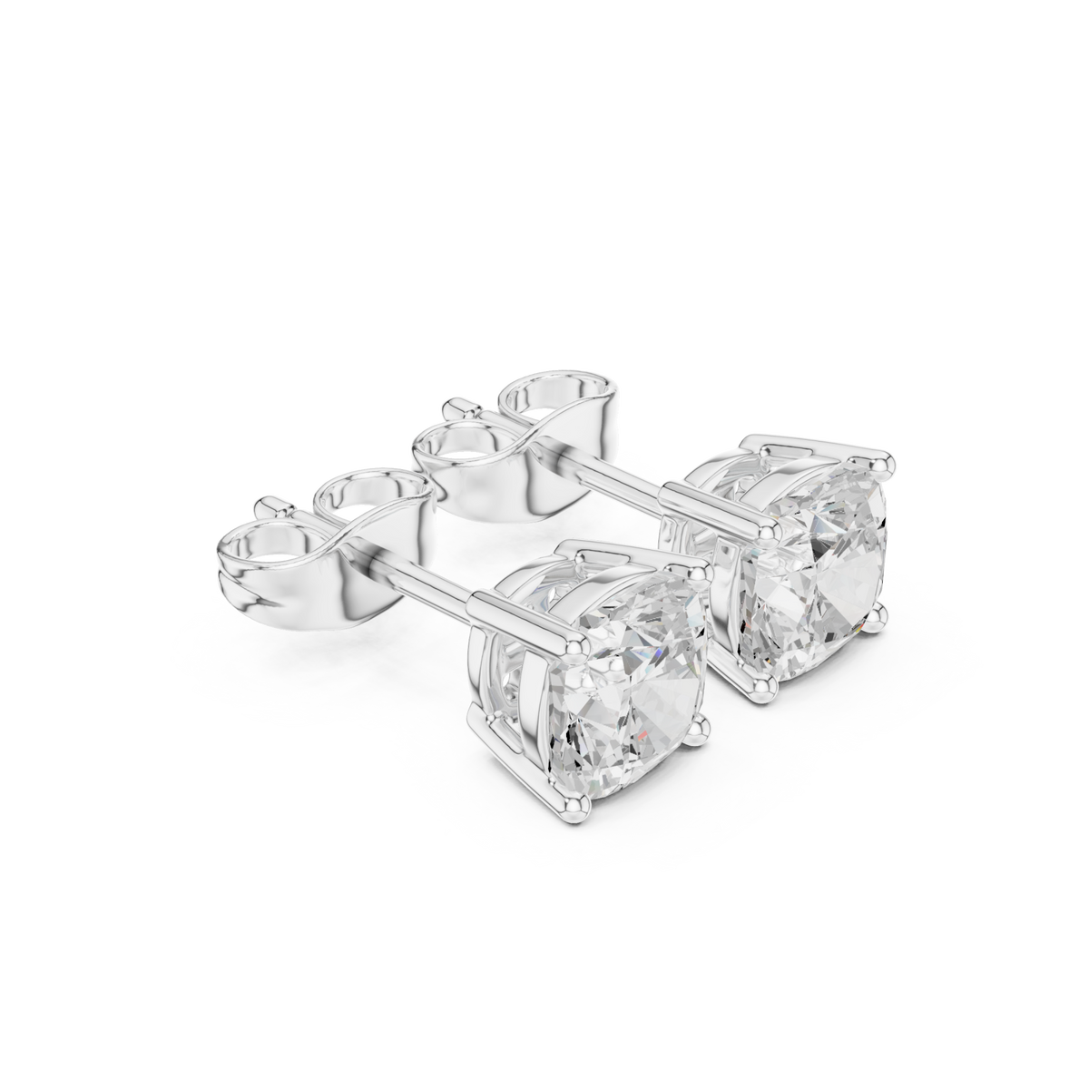  White Gold Classic Cushion Solitaire Studs Front View