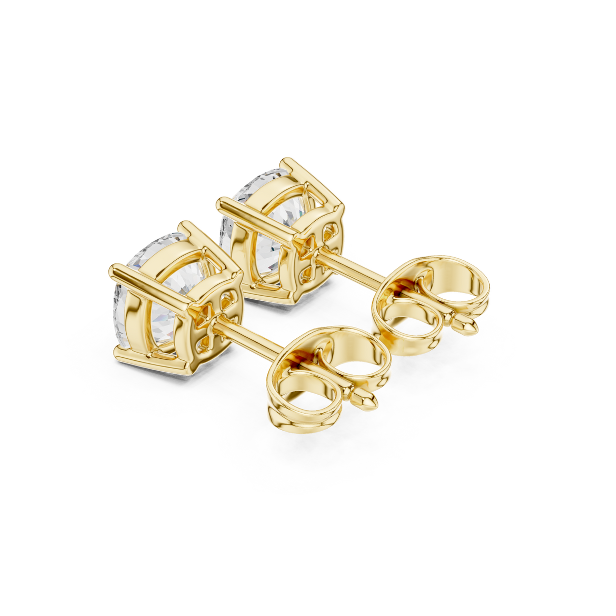  Gold Classic Cushion Solitaire Studs Angle View