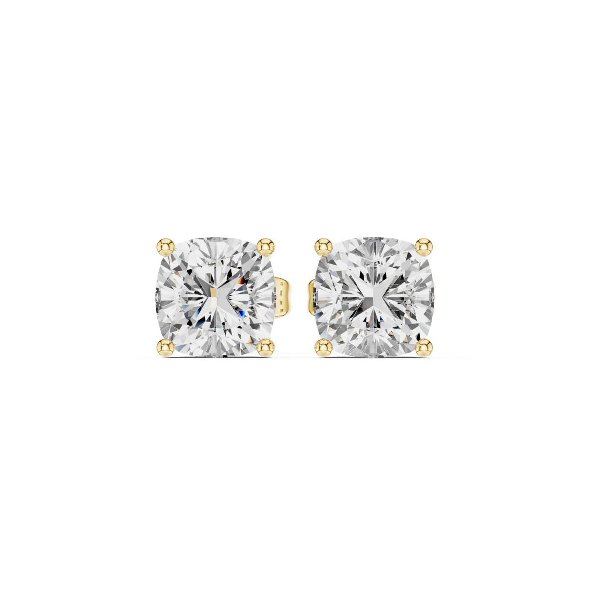  Gold Classic Cushion Solitaire Studs Detail View