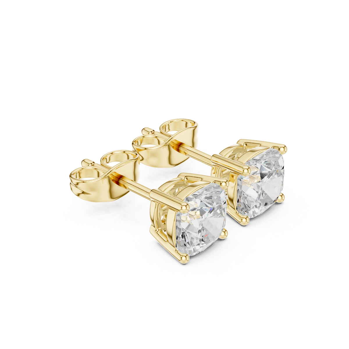 Gold Classic Cushion Solitaire Studs Front View