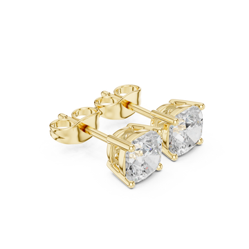 Gold Classic Cushion Solitaire Studs Front View