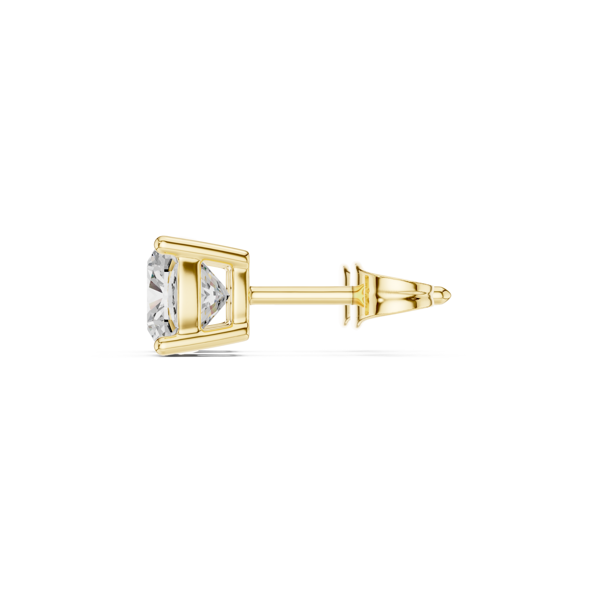  Gold Classic Cushion Solitaire Studs Side View