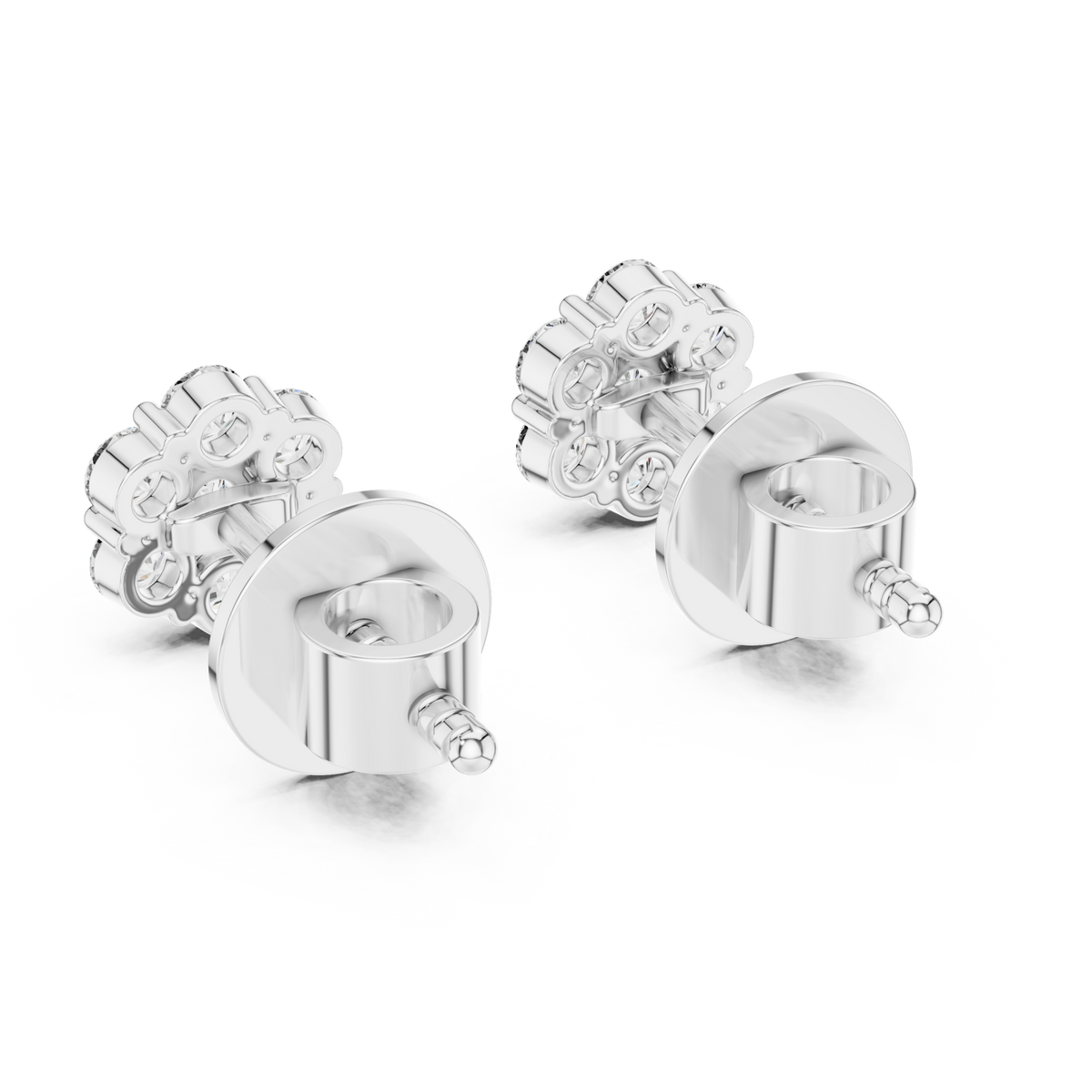  White Gold Classic Floret Cluster Studs Angle View