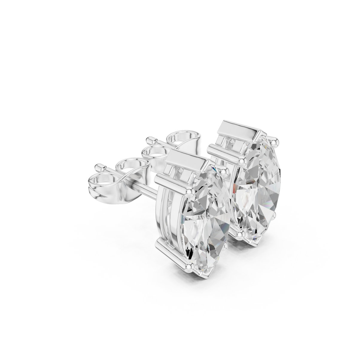 White Gold Classic Marquise Solitaire Studs Front View