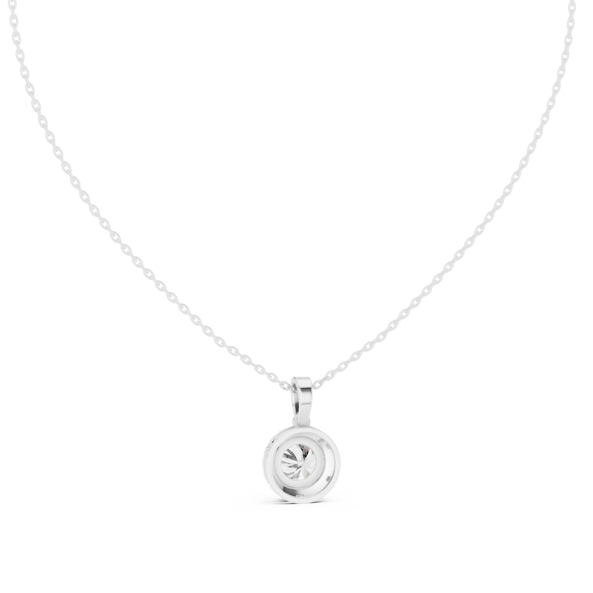 Classic round halo pendant white gold detail view