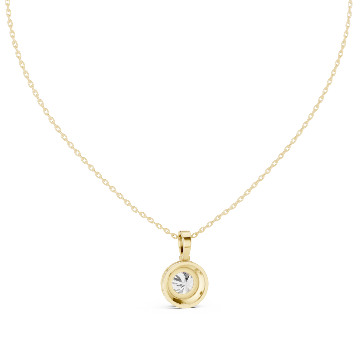 Classic round halo pendant yellow gold detail view