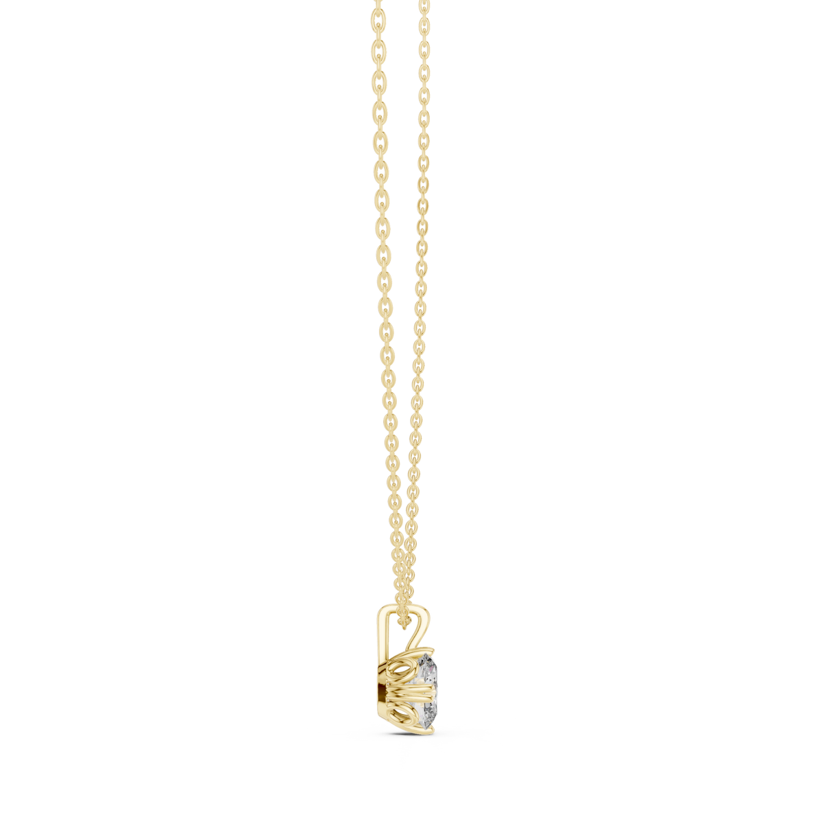 Claw-prong oval solitaire pendant - large yellow gold side view