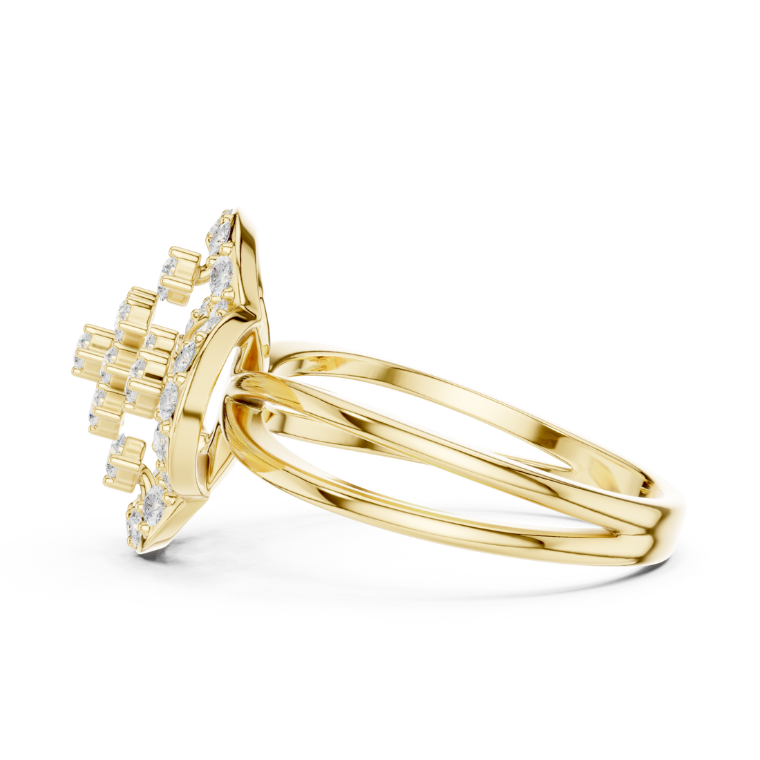 Clover cluster openwork ring yellow gold front view